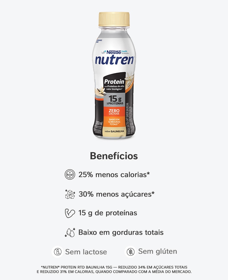 Bebida Láctea Nutren Protein 15g de proteínas Baunilha 24x260ml