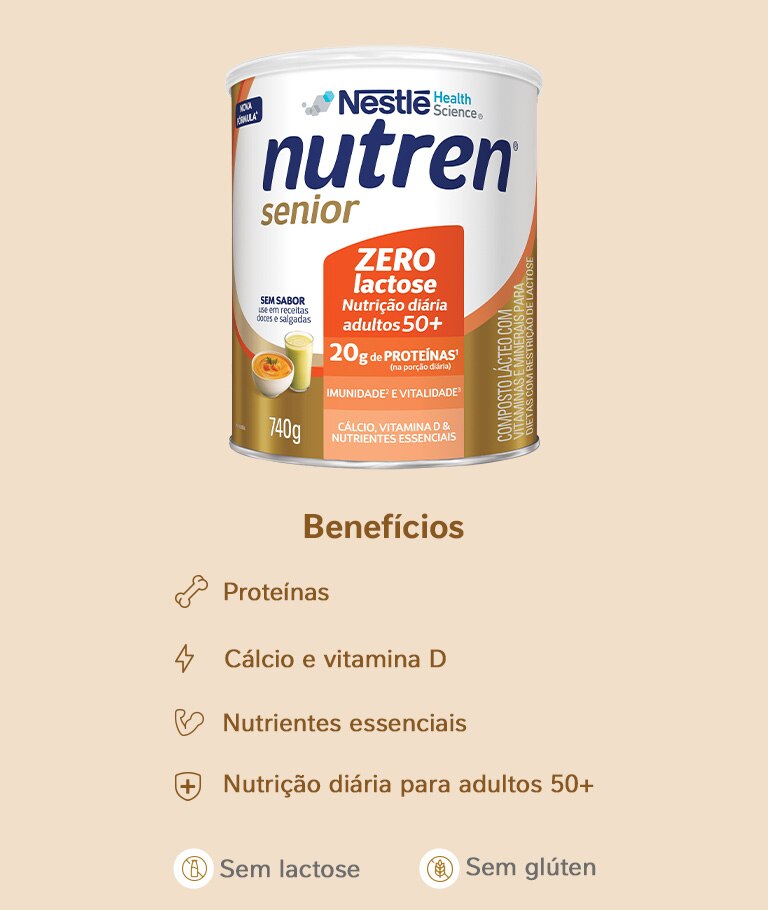 Complemento Alimentar Nutren Senior Sem Sabor Zero Lactose 740g