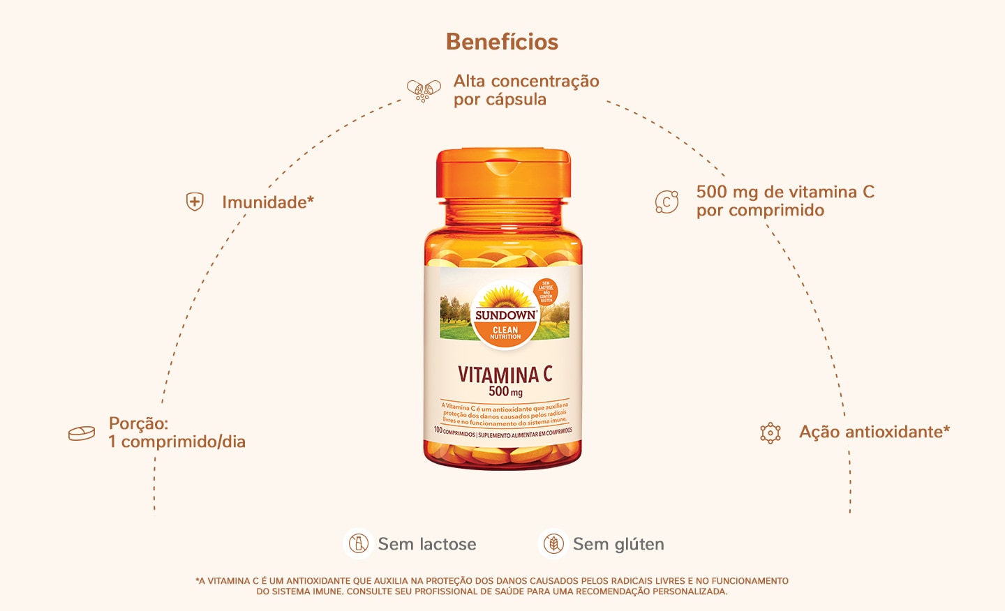 Suplemento Alimentar Sundown Vitamina C 500mg 100 Comprimidos