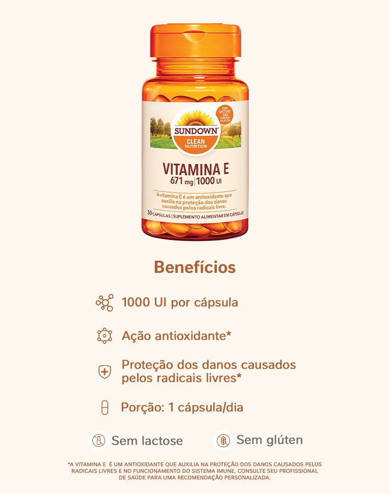 Suplemento Alimentar Sundown Vitamina E 1.000UI 30 Cápsulas