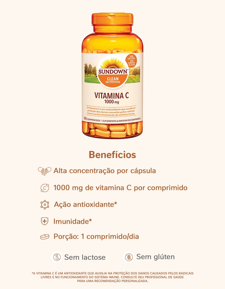 Suplemento Alimentar Sundown Vitamina C 1.000mg 180 Comprimidos